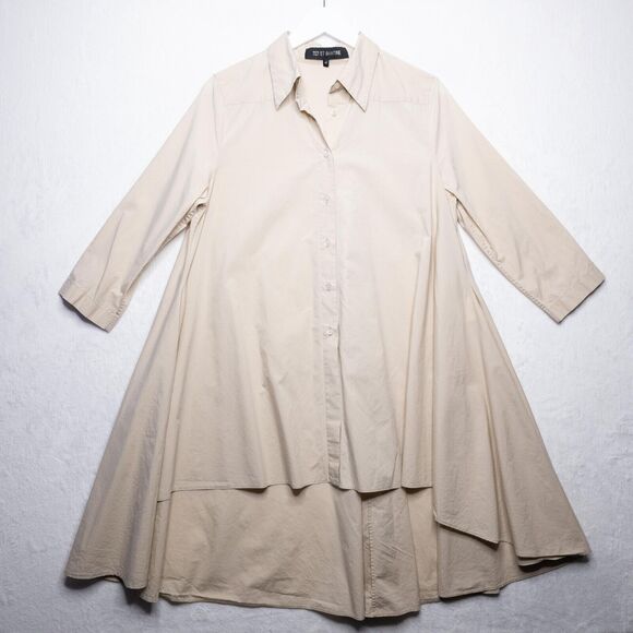 TER ET BANTINE Tunic Tent Blouse Button Front Cotton Poplin Ecru Sz 46 US XL - Picture 1 of 7